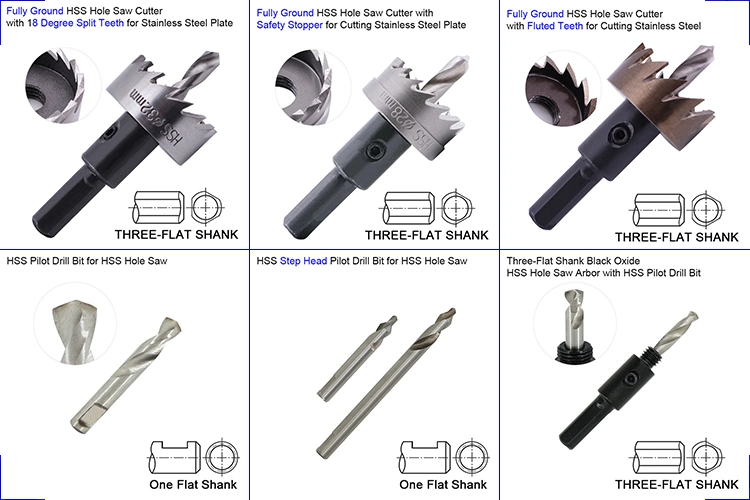 Three-Flat Shank Black HSS Hole Saw Arbor for HSS Hole Saw